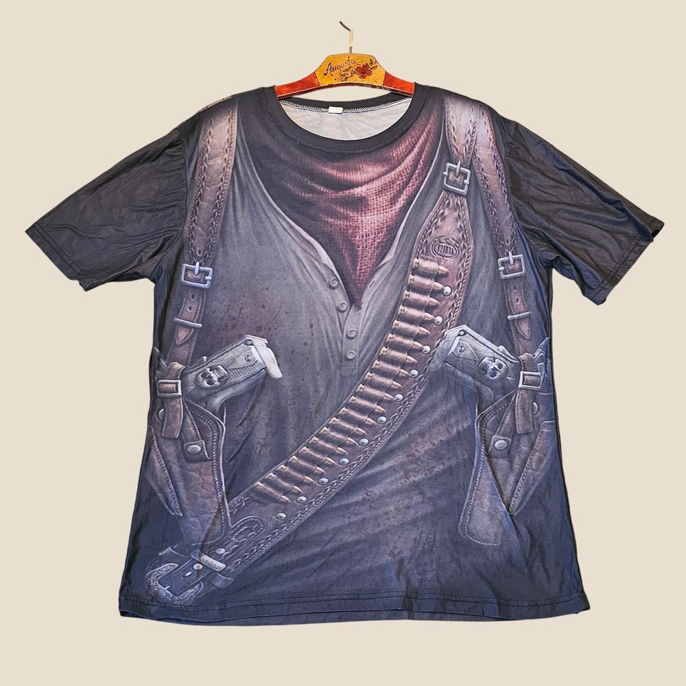 Mens Cowboy Outlaw Costume T-Shirt 3D Print Western Gun Belt 3XL
